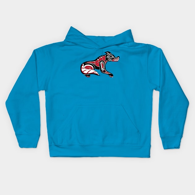 Pacific Northwest  Coast Native Haida Wolf Kids Hoodie by Beltschazar